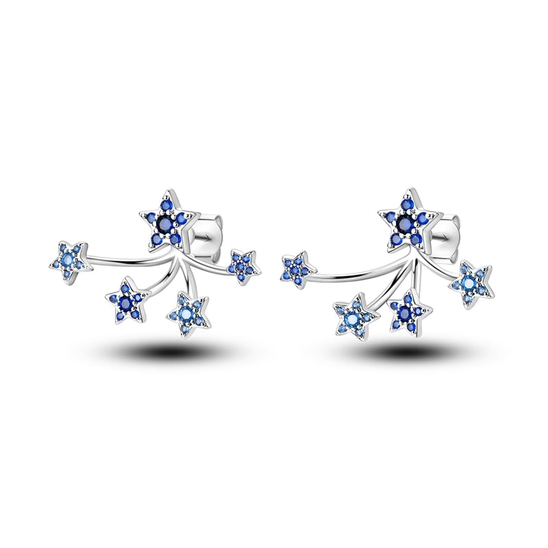 Blue Diamante Flowers Earrings