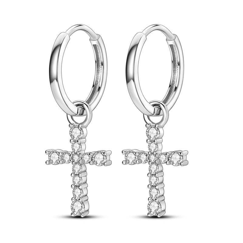 Diamante Cross Pendant Earrings