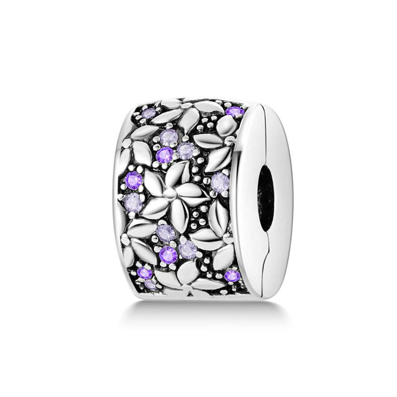 Lilac Flowers Diamante Round Charm