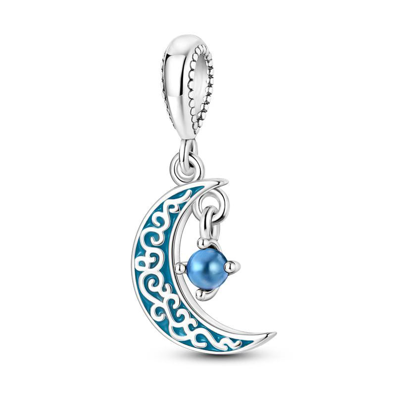 Detailed Blue Moon & Pearly Pendant Charm