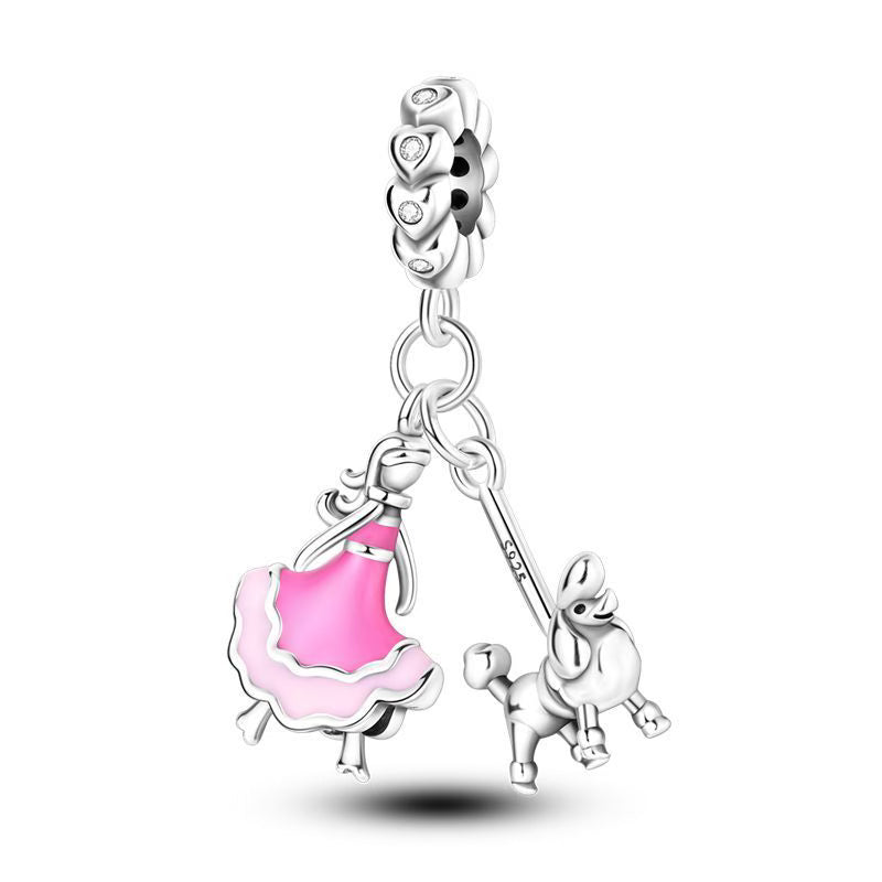 Pink Woman & Poodle Pendant Charm