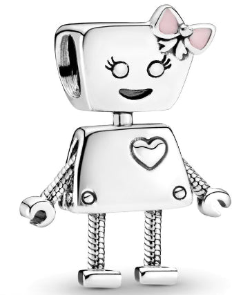 Lady Robot Pink Bow Charm