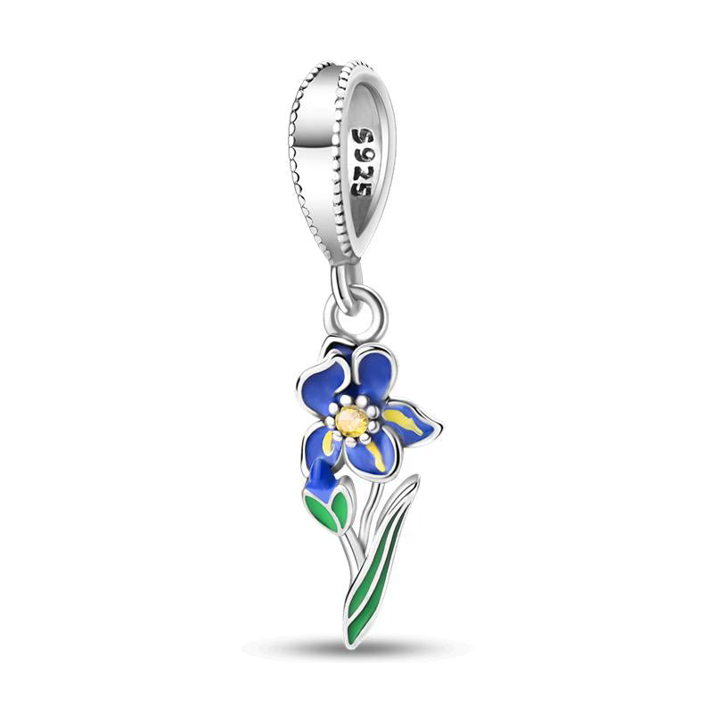 Blue Flower Round Detail Pendant Charm