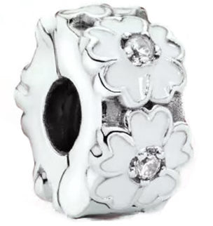 White Petal Flower Diamante Round Charm