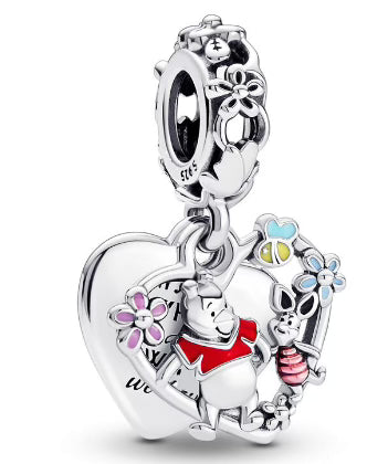 Love Hearts Bear & Pig Pendant Charm