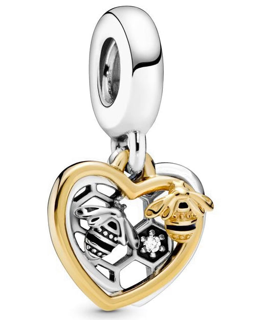 Golden Love Heart & Bees Pendant Charm