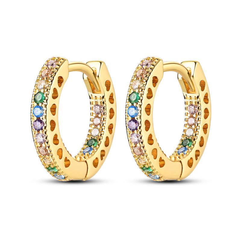 Colourful Mini Hearts Golden Loop Earrings