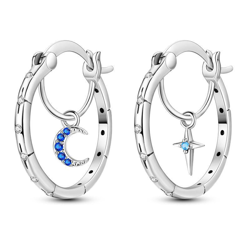 Blue Diamantes Double Loop Earrings
