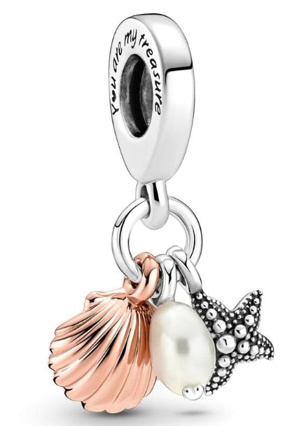 Rose Gold Seashells & Pearly Pendant Charm