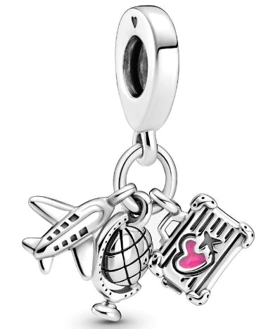 Travel & Pink Love Heart Suitcase Pendant Charm