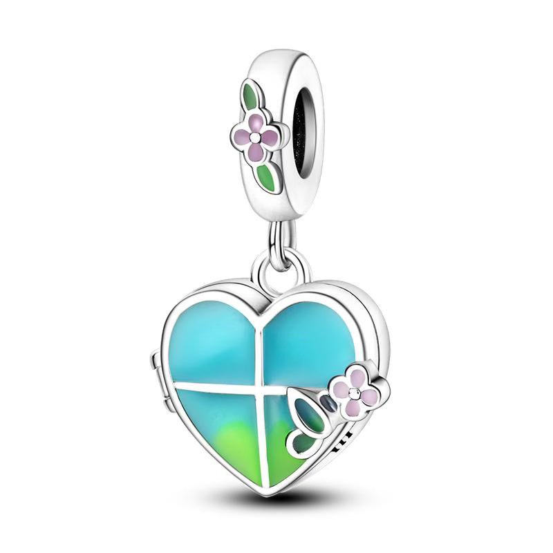 Turquoise Love Heart Flower Pendant Charm