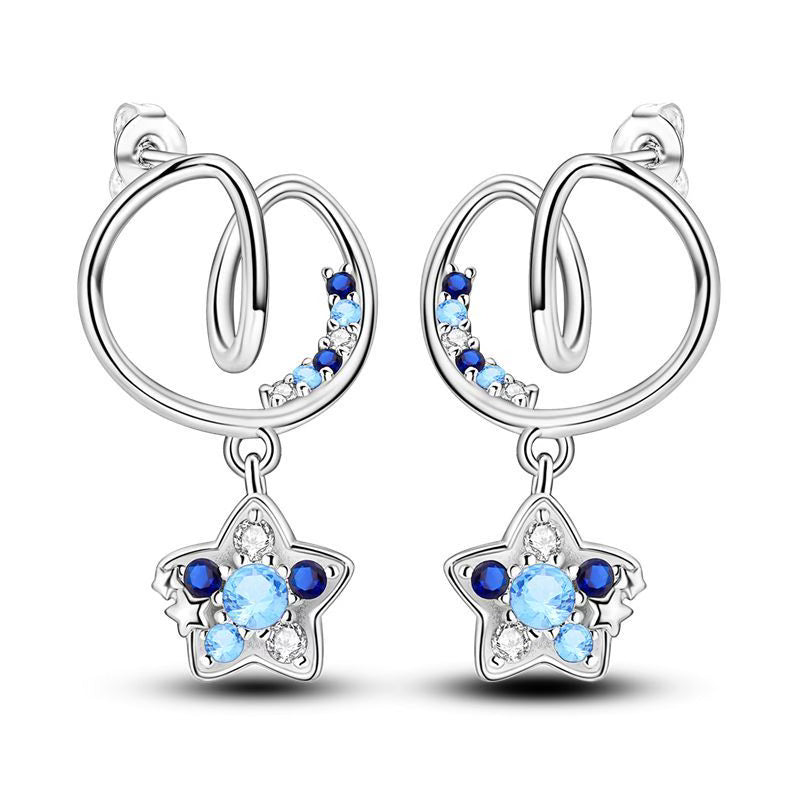 Blue Diamantes Star Pendant Earrings