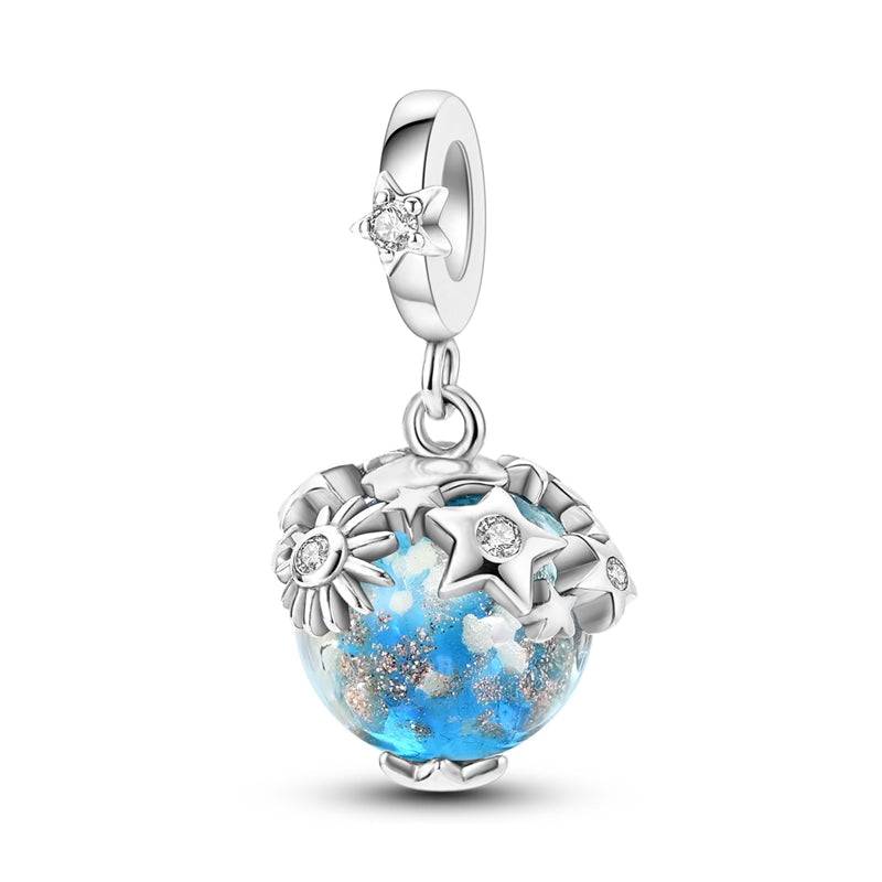 Ice Blue Stars & Flowers Diamante Pendant Charm
