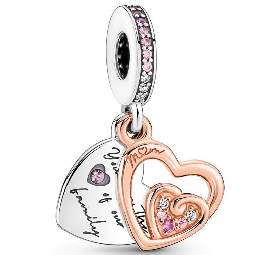 Silver & Rose Gold Love Hearts Pendant Charm