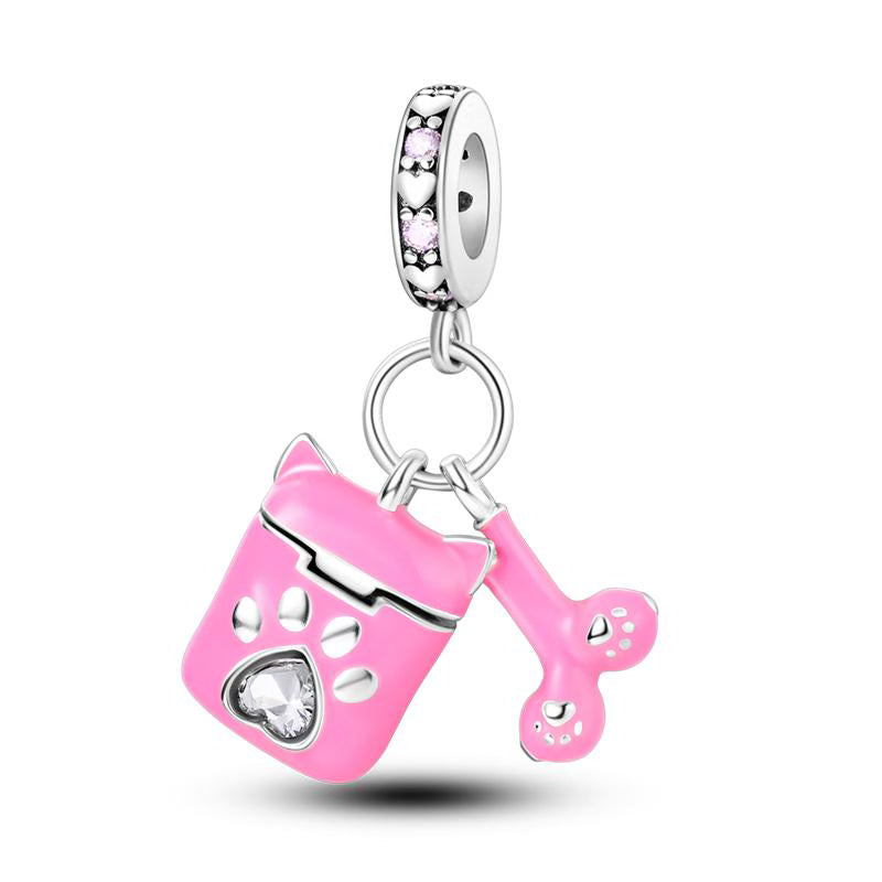 Pink Earphones Pet Paws Pendant Charm
