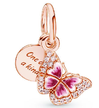 Rose Gold Pink Diamante Butterfly Pendant Charm