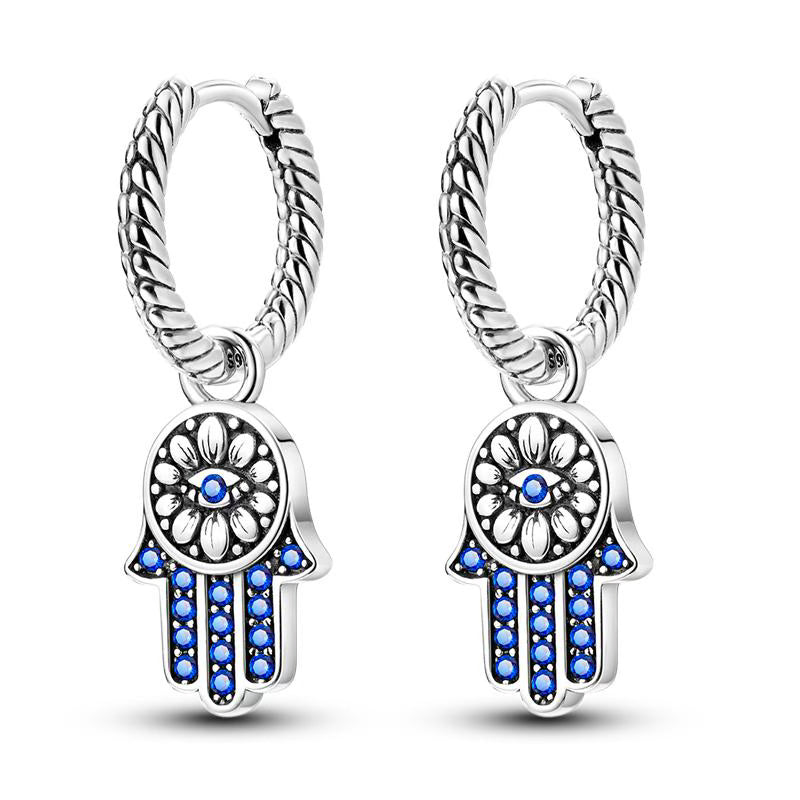 Blue Hamsa Hand Pendant Earrings