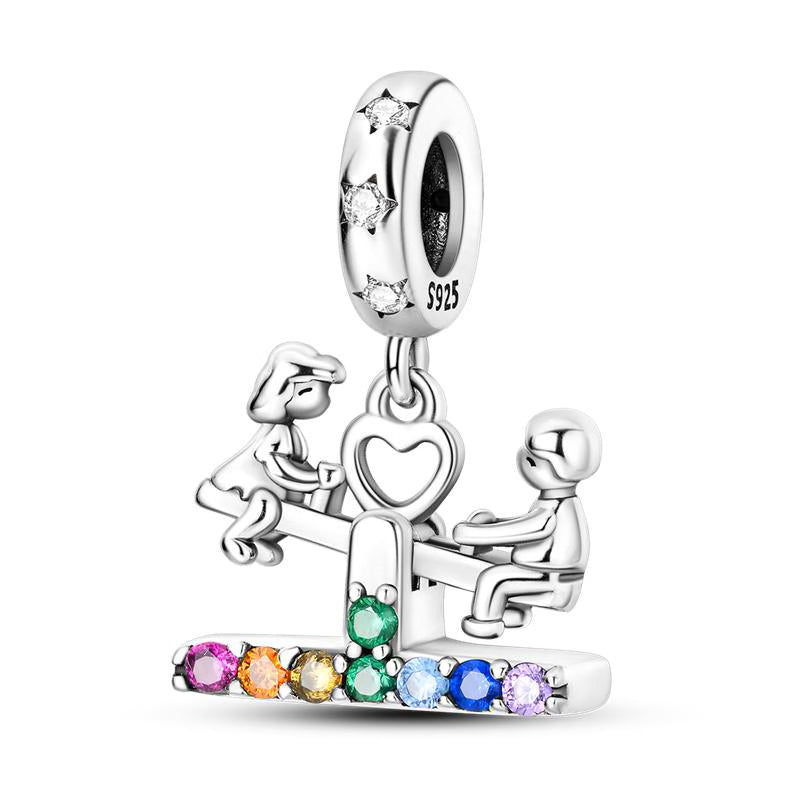 Colourful Children Seesaw Diamante Love Heart Pendant Charm