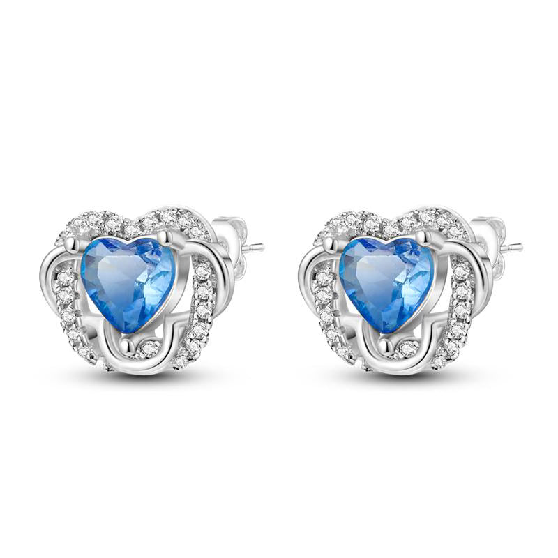 Blue Love Heart Diamante Earrings