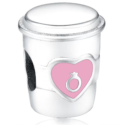 Pink Love Heart Ring Coffee Cup Charm