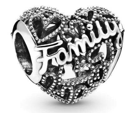 Diamante Love Hearts Family Round Charm