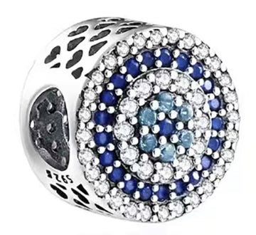 Evil Eye Diamante Mini Love Heart Round Charm