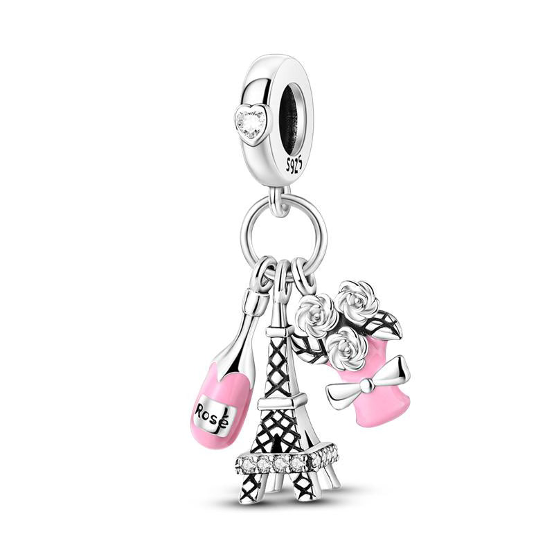 Rosé, Eiffel Tower, & Bouquet Pendant Charm