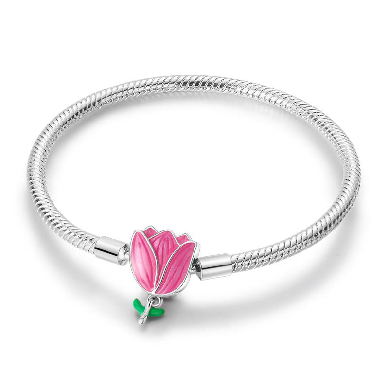 Pink Tulip Charm Bracelet
