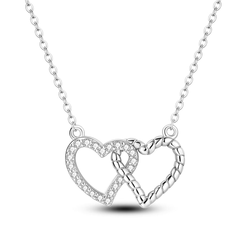 Diamante Ribbed Interlocked Love Hearts Necklace