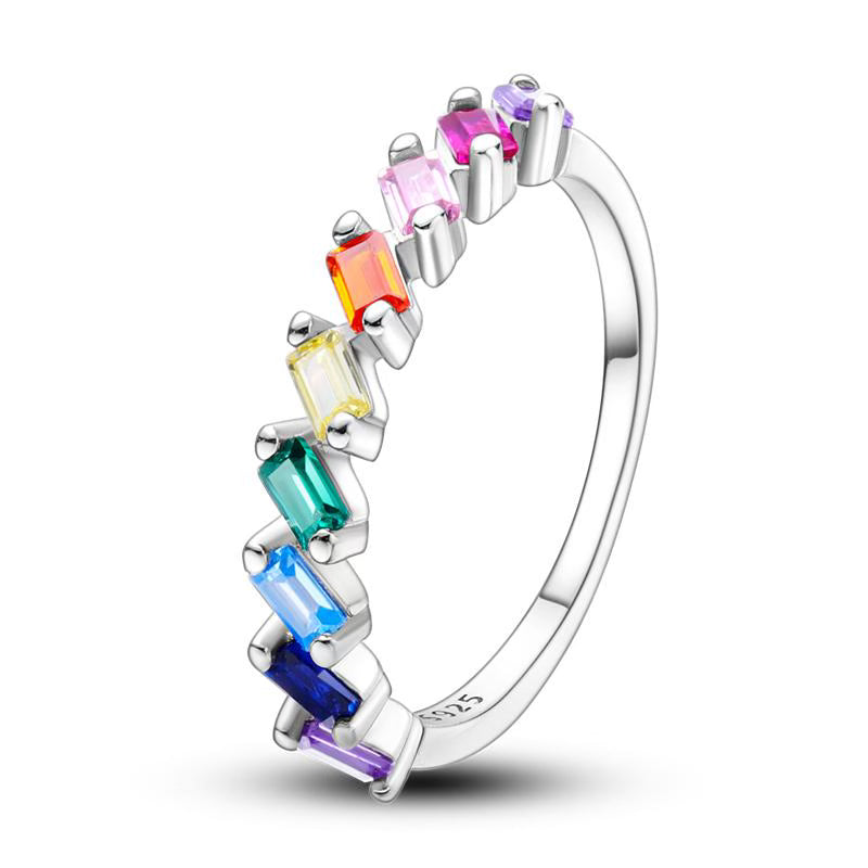 Rainbow Diagonal Diamante Ring