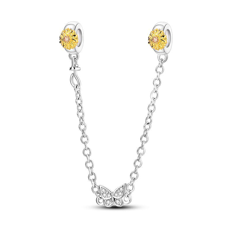 Golden Flowers Diamante Butterfly Chain Charm