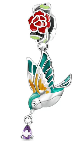 Flower & Hummingbird Gem Pendant Charm