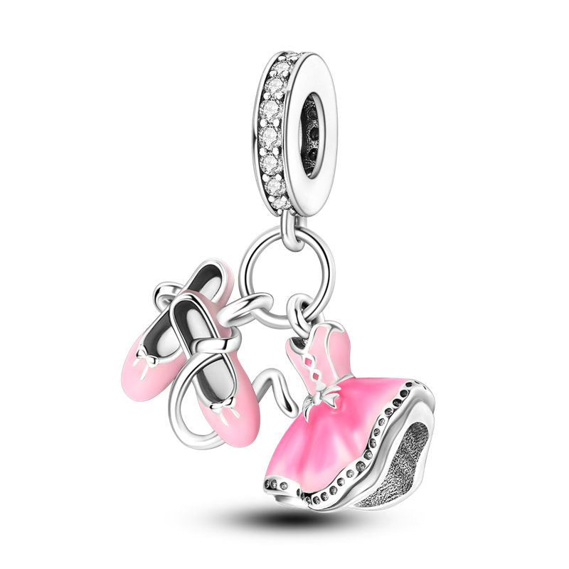 Ballerina Tutu Pointe Shoes Diamante Pendant Charm