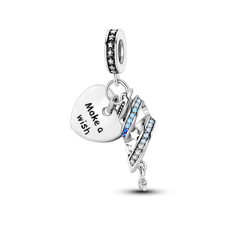 Make A Wish Love Heart Blue Diamante Stars Pendants Charm