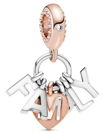 Family Rose Gold Love Heart Pendant Charm