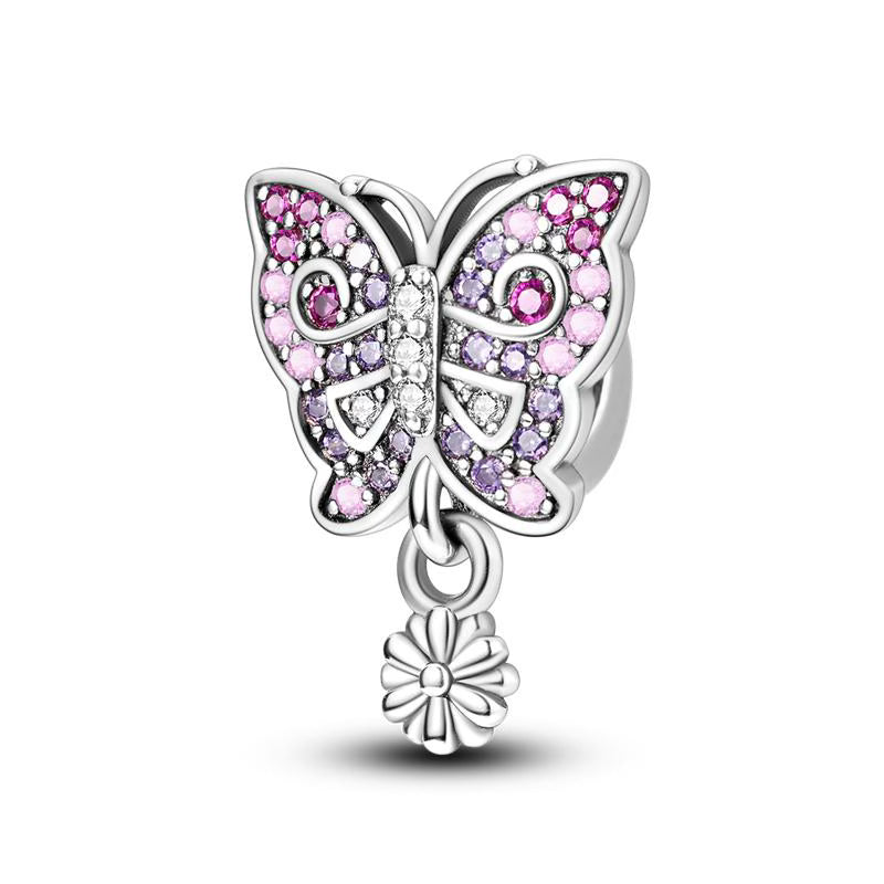 Pink Butterfly Diamante Detail Pendant Charm