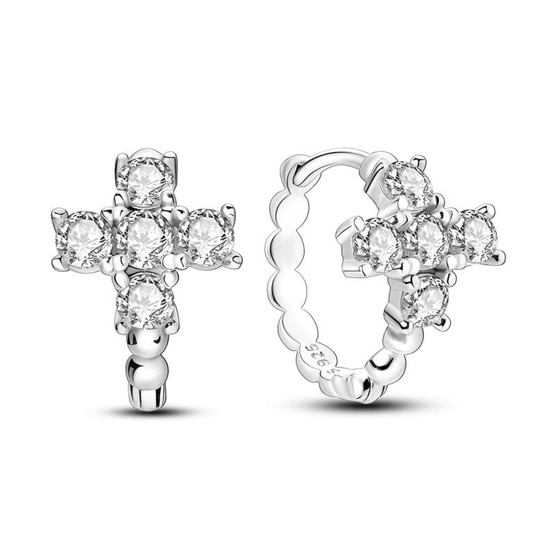 Cross Diamante Loop Earrings