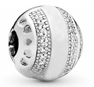 Diamante Ball Love Heart Round Charm