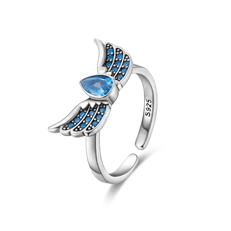 Blue Diamante Wings Open Ring