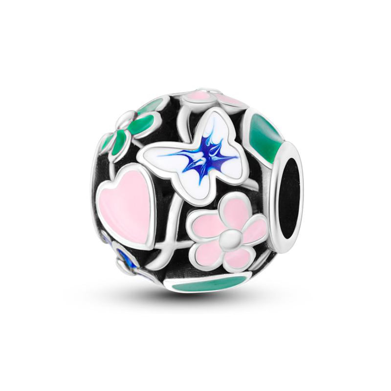 Love Heart Flower Round Charm