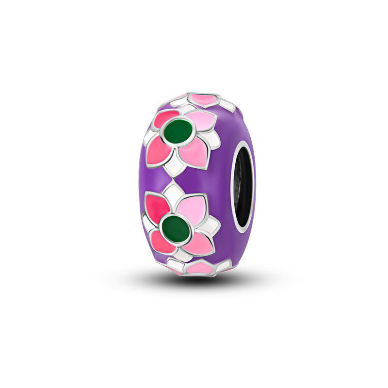 Purple & Pink Flowers Round Charm