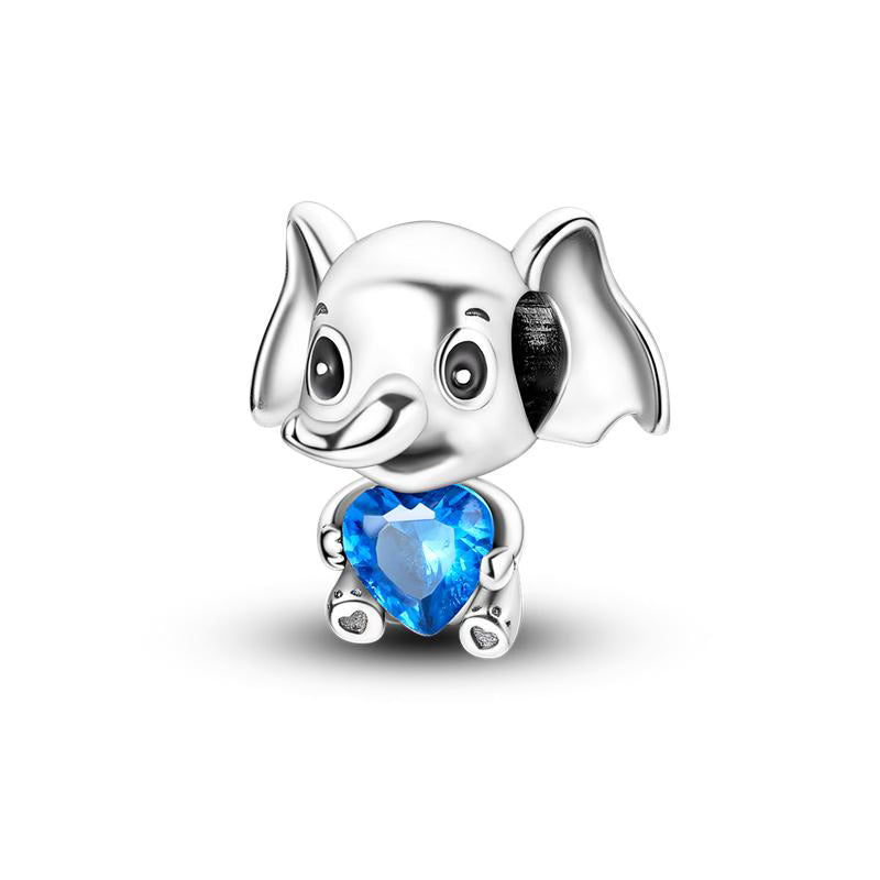 Elephant Blue Love Heart Diamante Charm