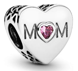 Mom Pink Diamante Mini Love Hearts Charm