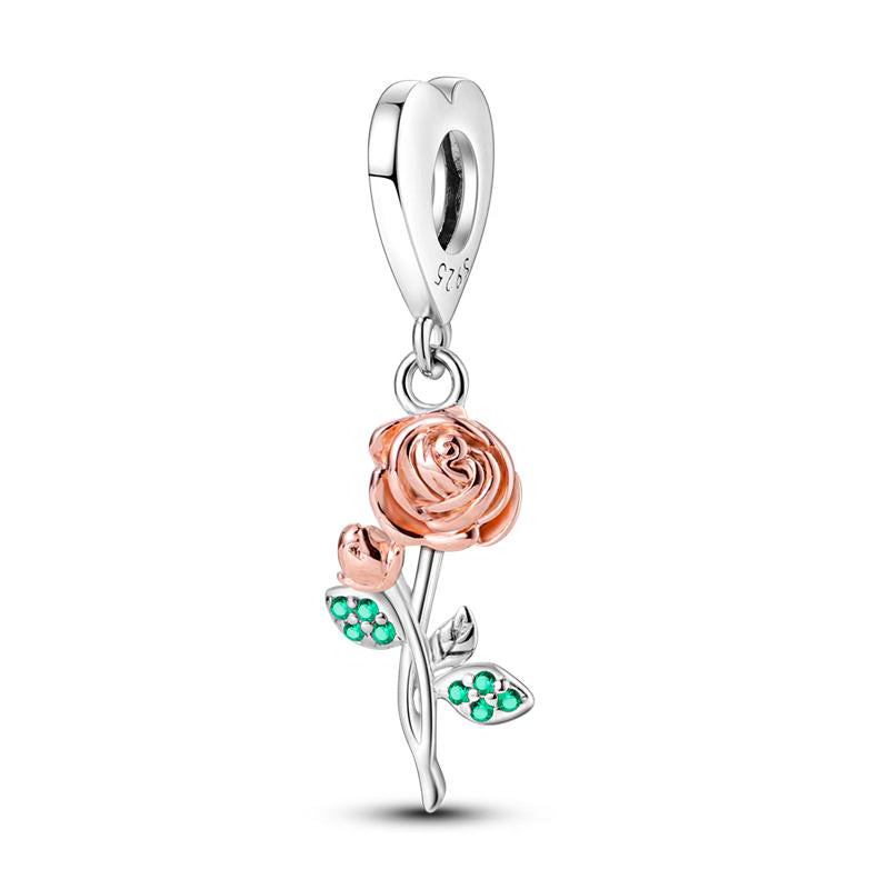 Rose & Leaves Diamante Pendant Charm