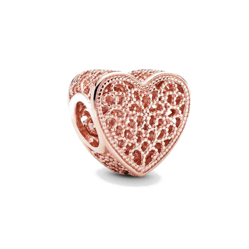 Rose Gold Plated Heart Lattice Charm