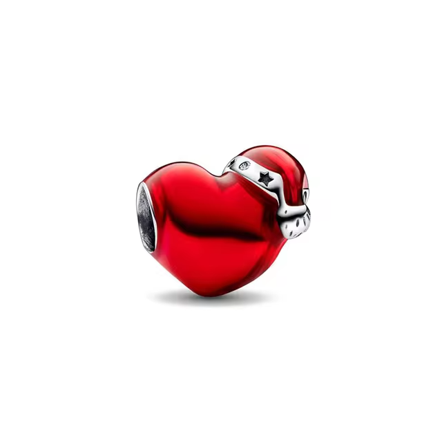 925 Red Santa Heart Charm