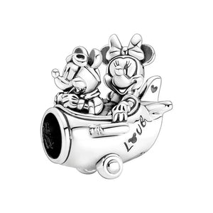 925 Mr & Mrs Mouse In A Plane Charm WHITE