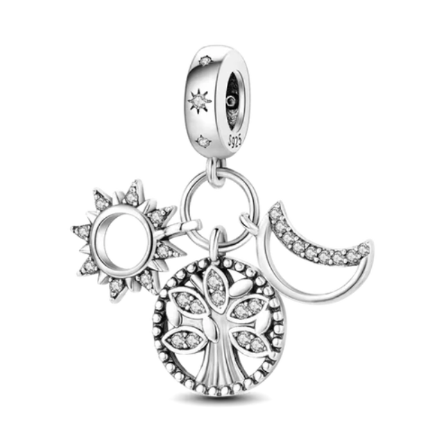 925 Tree Sun & Moon Charm