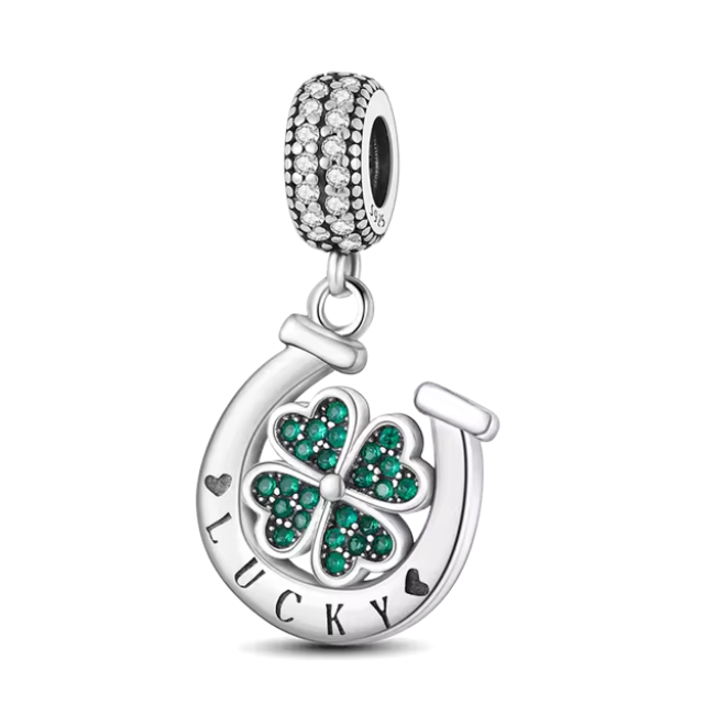 925 Horseshoe Clover Lucky Charm