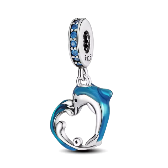 925 Kissing Dolphin Heart Charm - Special Something